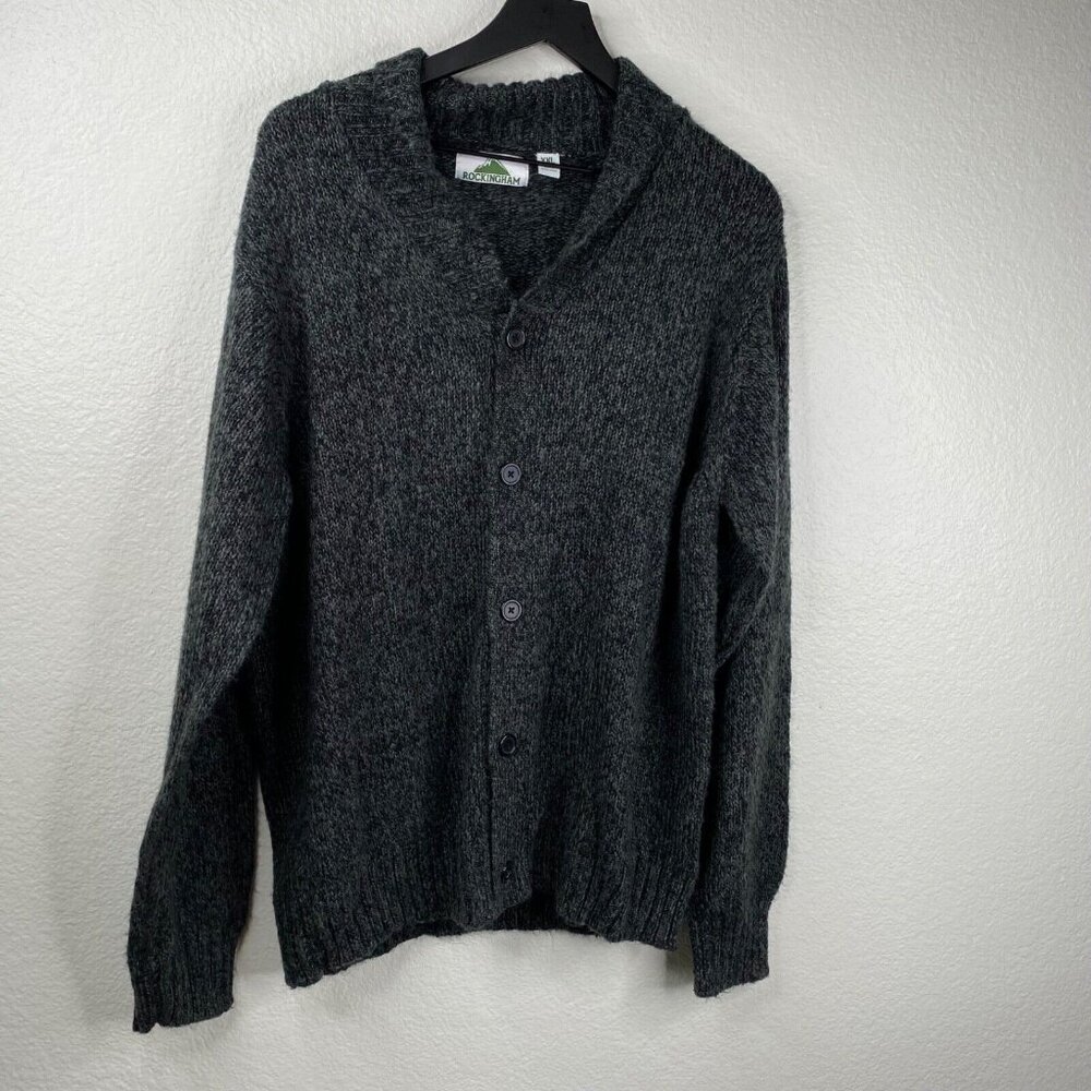 Rockingham Sweater Cardigan Men's Charcoal Gray Sz XXL Cowl Neck Grandpa Core